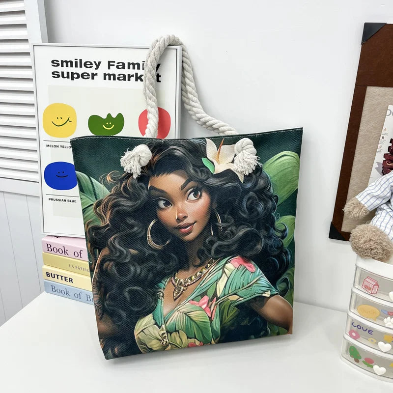 Women's Large Canvas Tote Bag - Beach Shopping Bag with Thick Rope Handles | Creative Printed Design