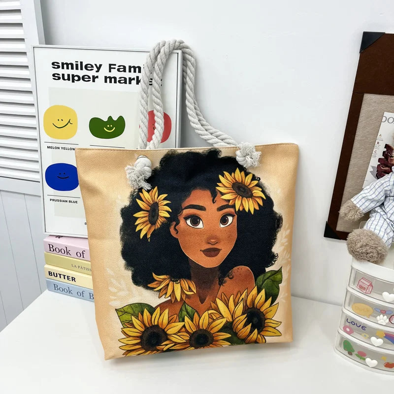 Women's Large Canvas Tote Bag - Beach Shopping Bag with Thick Rope Handles | Creative Printed Design