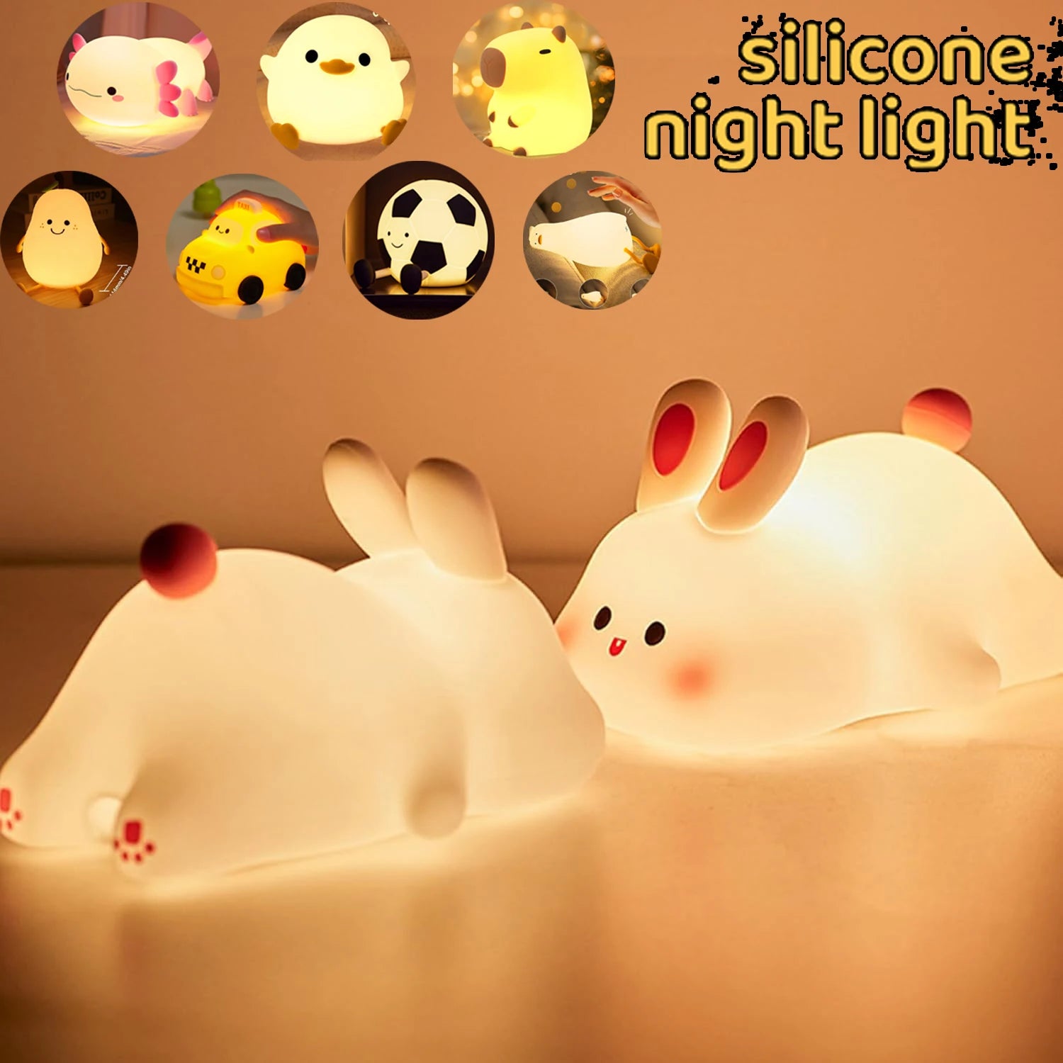 Soft Silicone Night Light – Rechargeable LED Bedside Lamp with Touch Control, Dimmable 3 Levels, Nursery & Kids Room Decor