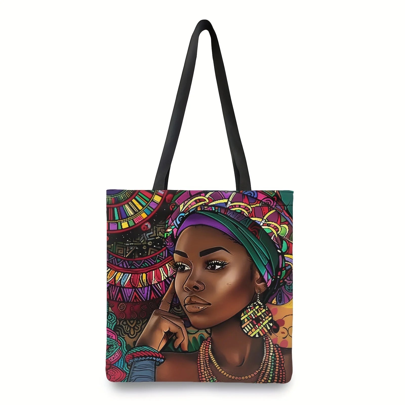African Print Linen Tote Bag for Women - Lightweight Shoulder Bag for School, Shopping & Everyday Usese