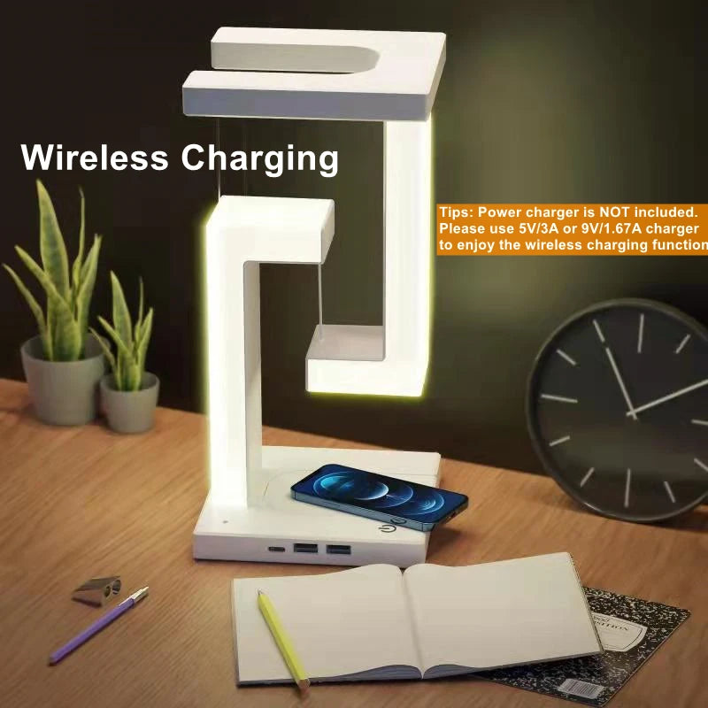 Magnetic Floating Lamp with 10W Wireless Charger – LED Desk Light for Bedroom & Office Decoration