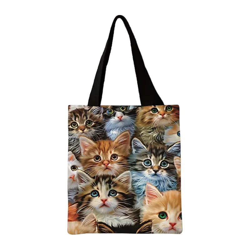 Adorable Cat Print Tote Bag | Reusable Shopping Bag with Trendy Feline Design