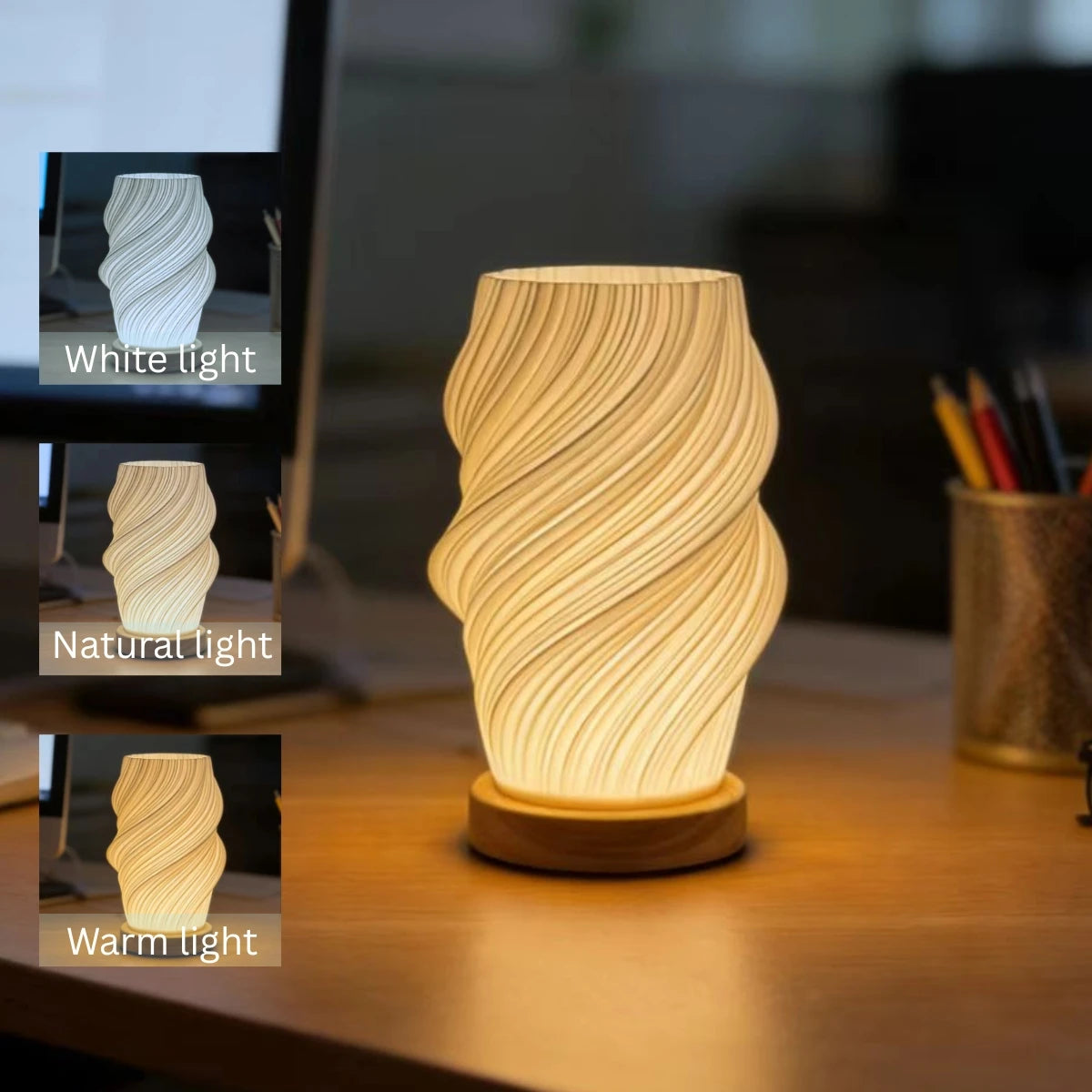 Modern 3D Printed Desk Lamp – USB Dimmable Night Light for Bedroom, Living Room & Home Decor