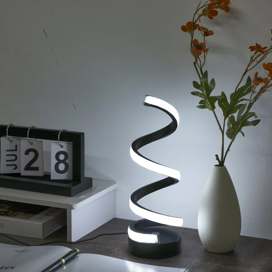 Modern Spiral LED Desk Lamp with USB Plug – Three-Color Lighting, Decorative Design for Living Room and Bedroom