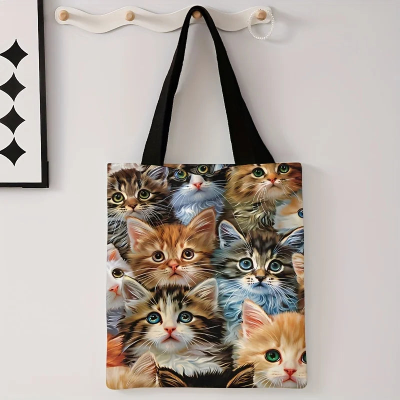 Adorable Cat Print Tote Bag | Reusable Shopping Bag with Trendy Feline Design